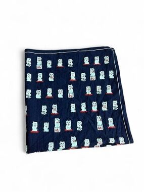 Vintage Japanese maneki neko lucky cat print Handkerchief Japan navy blue square